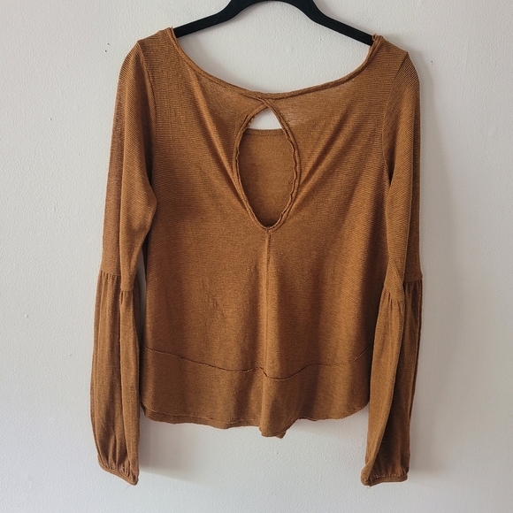 Free People Long Sleeve Top With‎ Open Key Hole Back Small Brown - Picture 6 of 9
